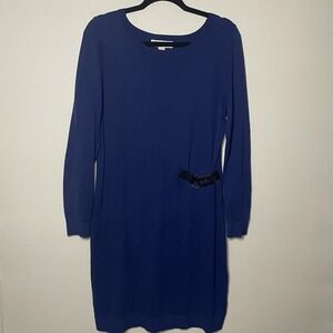 Michael Kors Blue Knit Sweater Dress Long Sleeve‎ Buckle Detail Women's Large
